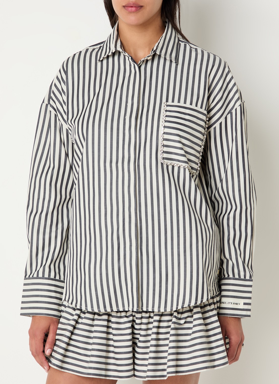 JOSH V Lexx blouse met streepprint en borstzak - detail 2 donkerblauw
