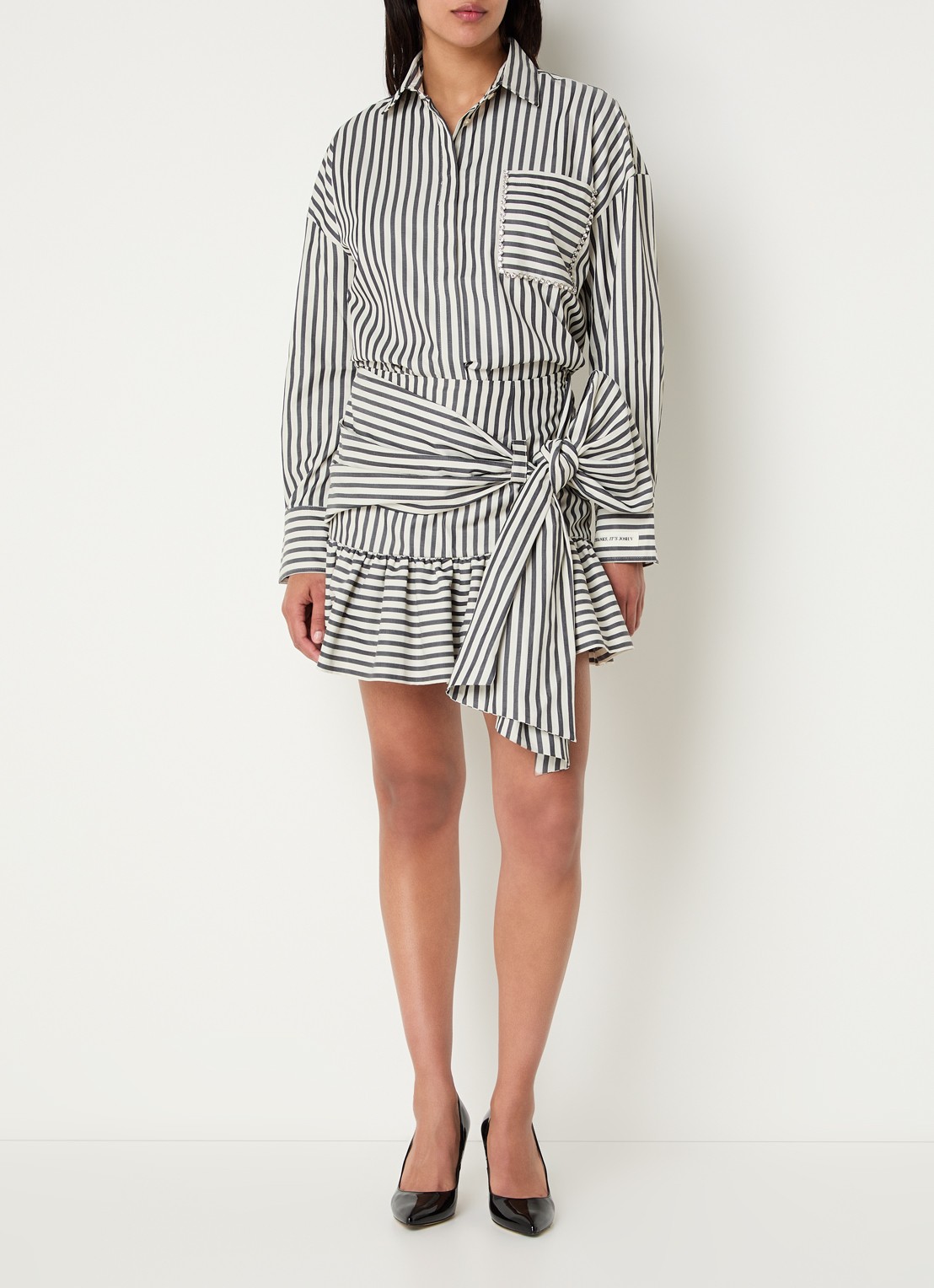 JOSH V Lexx blouse met streepprint en borstzak - voorkant 4 donkerblauw