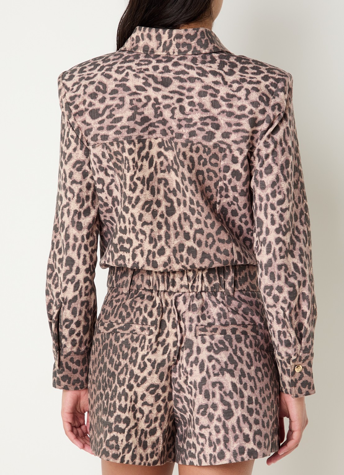 JOSH V Lilae straight fit playsuit met panterprint - achterkant 3 lichtbruin