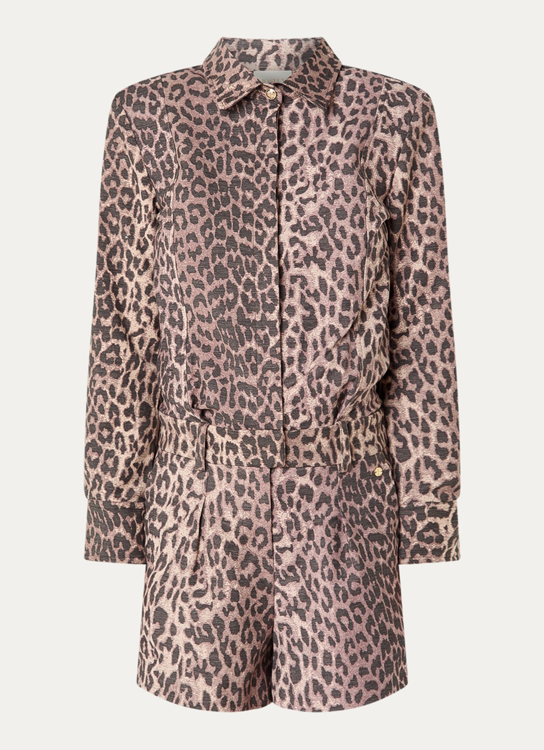 JOSH V Lilae straight fit playsuit met panterprint - voorkant lichtbruin
