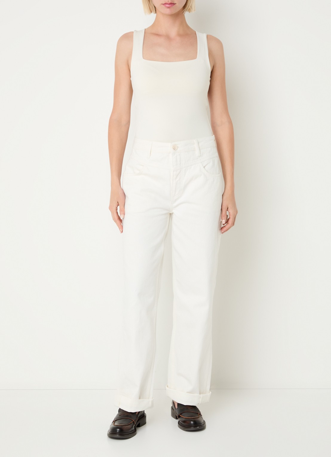 JOSH V Linde tanktop met rechthoekige hals - voorkant 2 creme