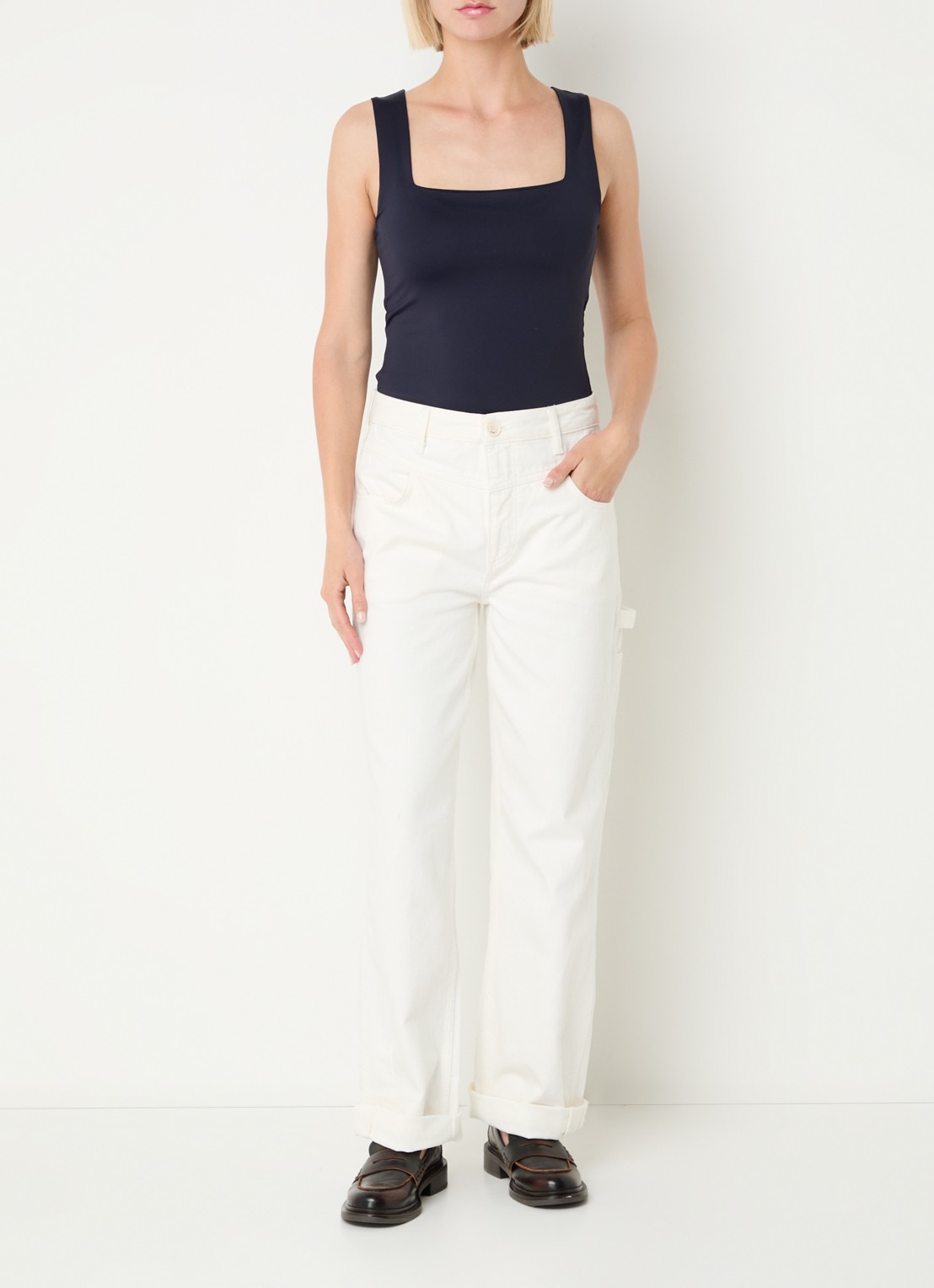 JOSH V Linde tanktop met rechthoekige hals - voorkant 3 donkerblauw