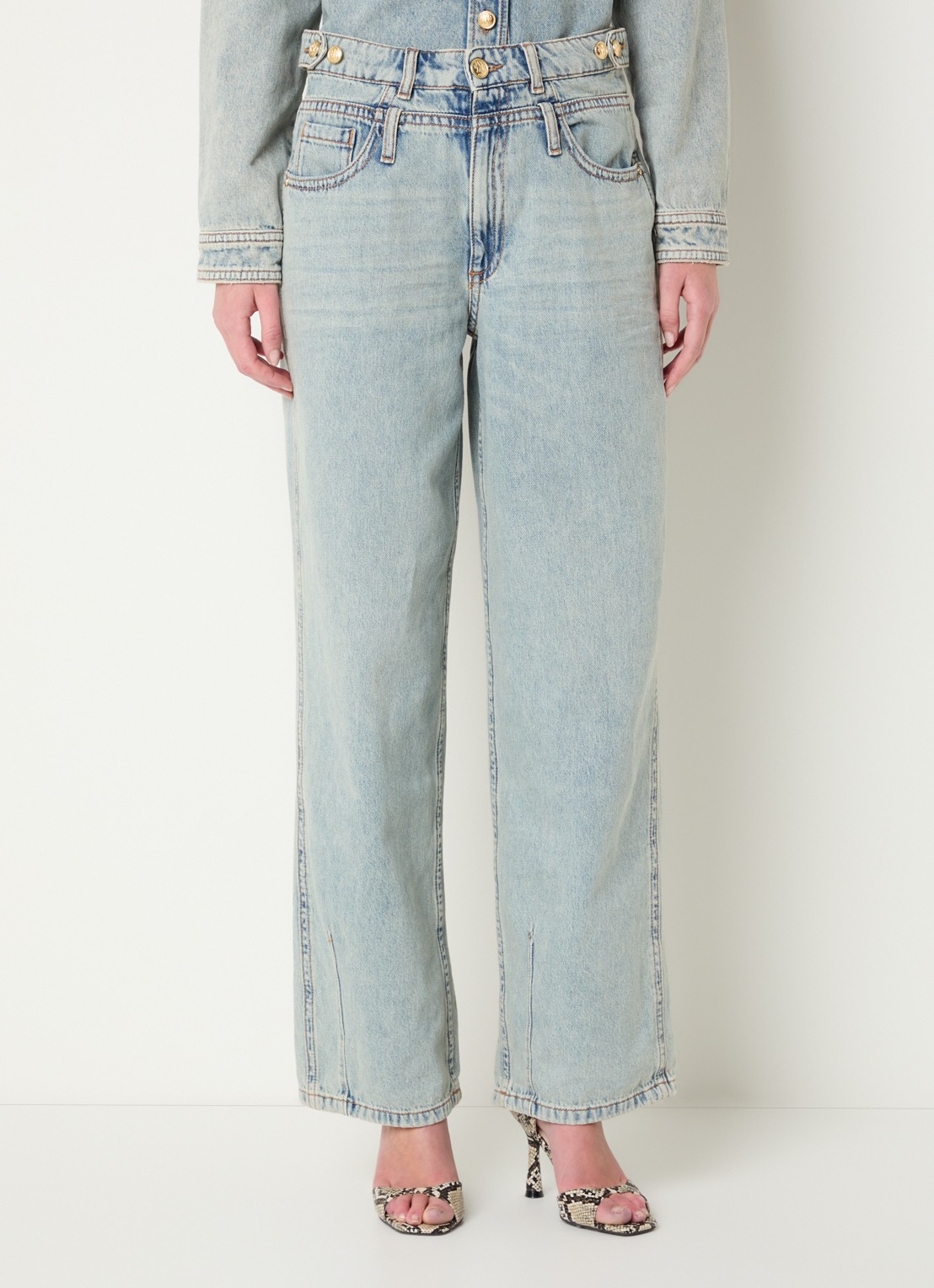 JOSH V Louella mid waist straight leg jeans met lichte wassing - detail indigo