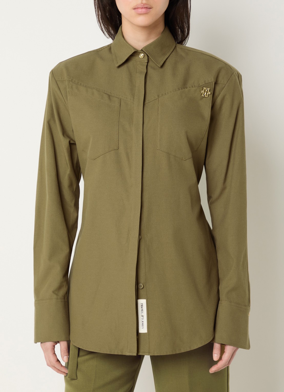 JOSH V Lourdes blouse met opgestikte zakken - detail 2 mosgroen