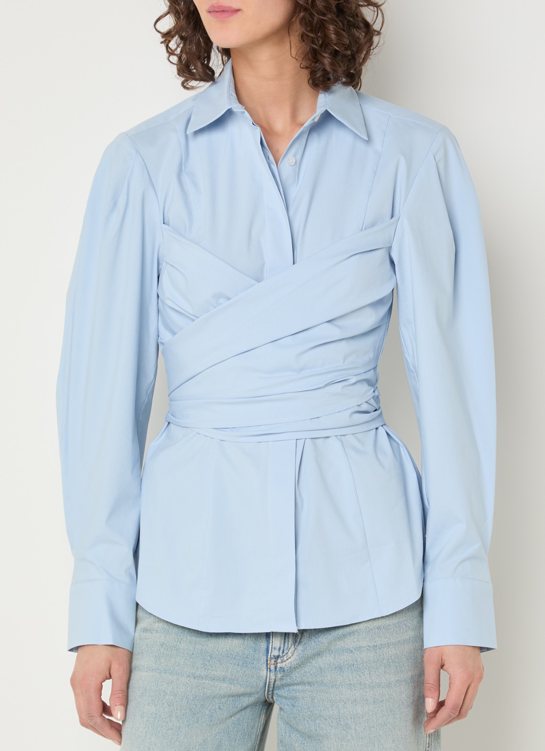 JOSH V Luann blouse met gestrikt detail - achterkant lichtblauw