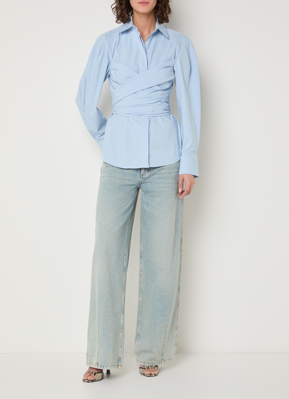 JOSH V Luann blouse met gestrikt detail - voorkant 3 lichtblauw