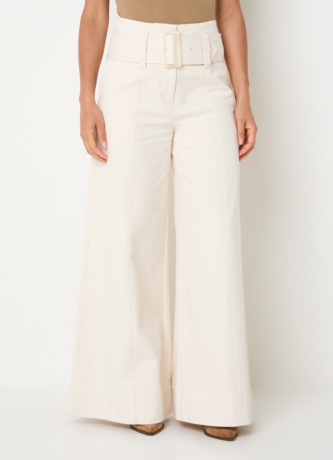 JOSH V Maureen high waist wide leg jeans met ceintuur - detail 2 creme