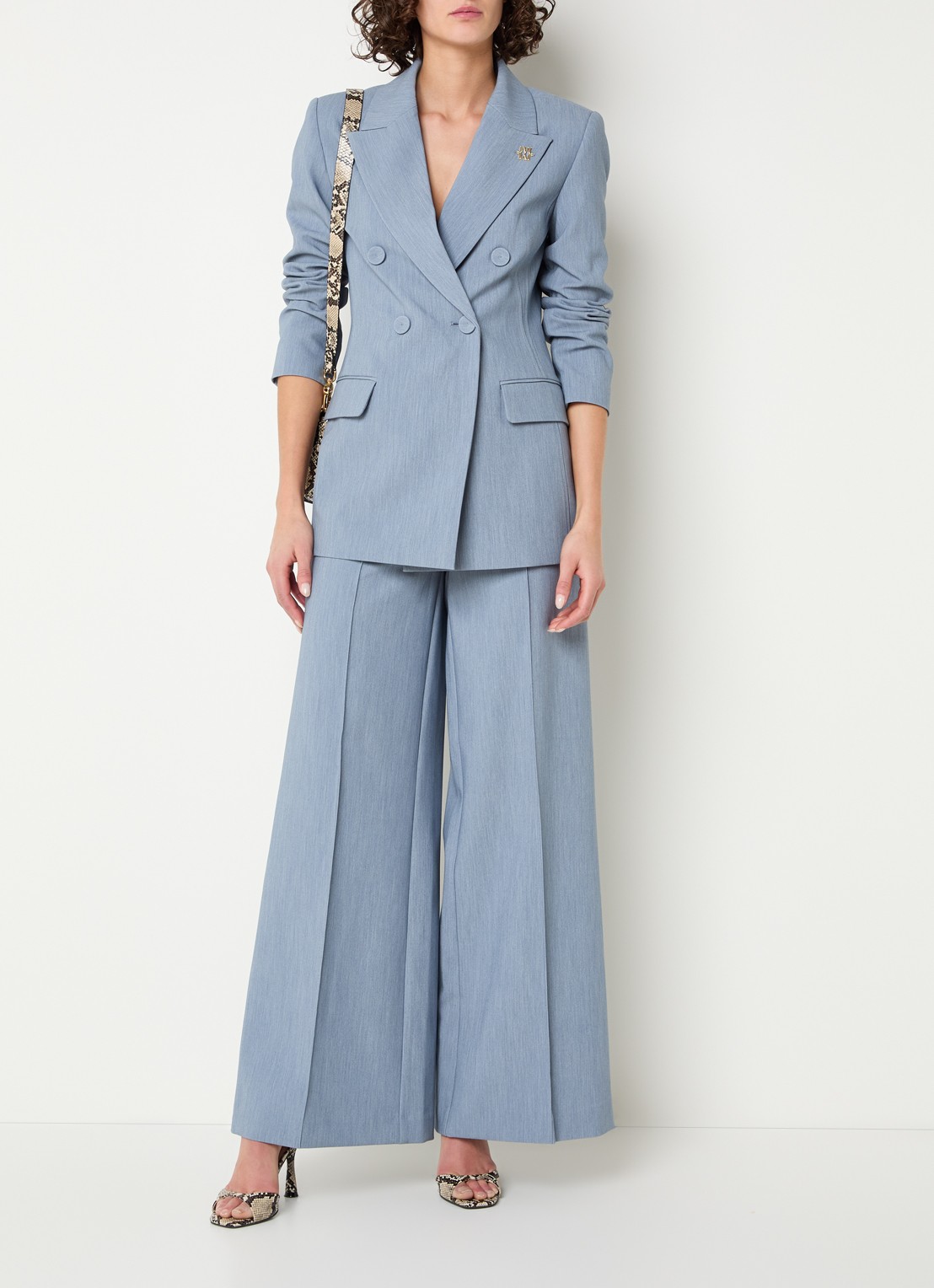 JOSH V Michella high waist wide leg pantalon - voorkant 3 staalblauw