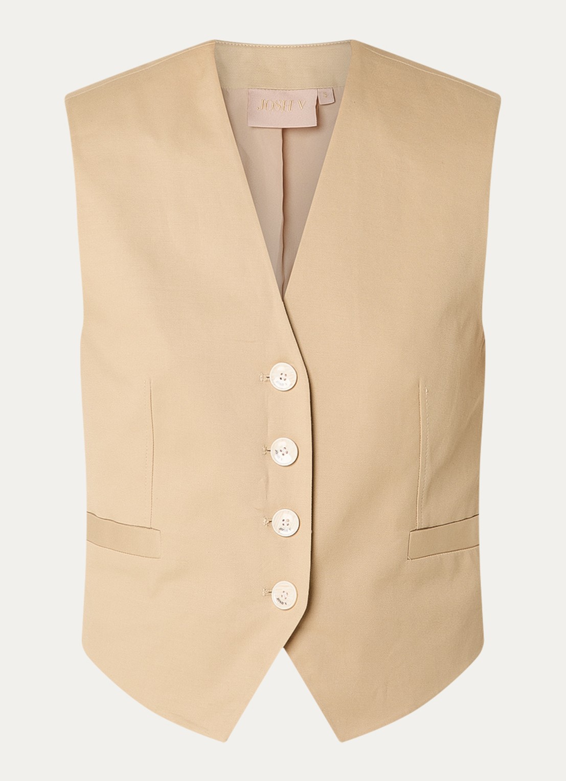 JOSH V Monet gilet met paspelzakken - voorkant 3 camel