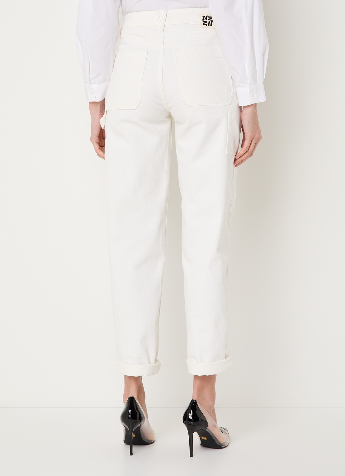 JOSH V Mose high waist straight leg jeans met gekleurde wassing - achterkant 3 gebroken wit