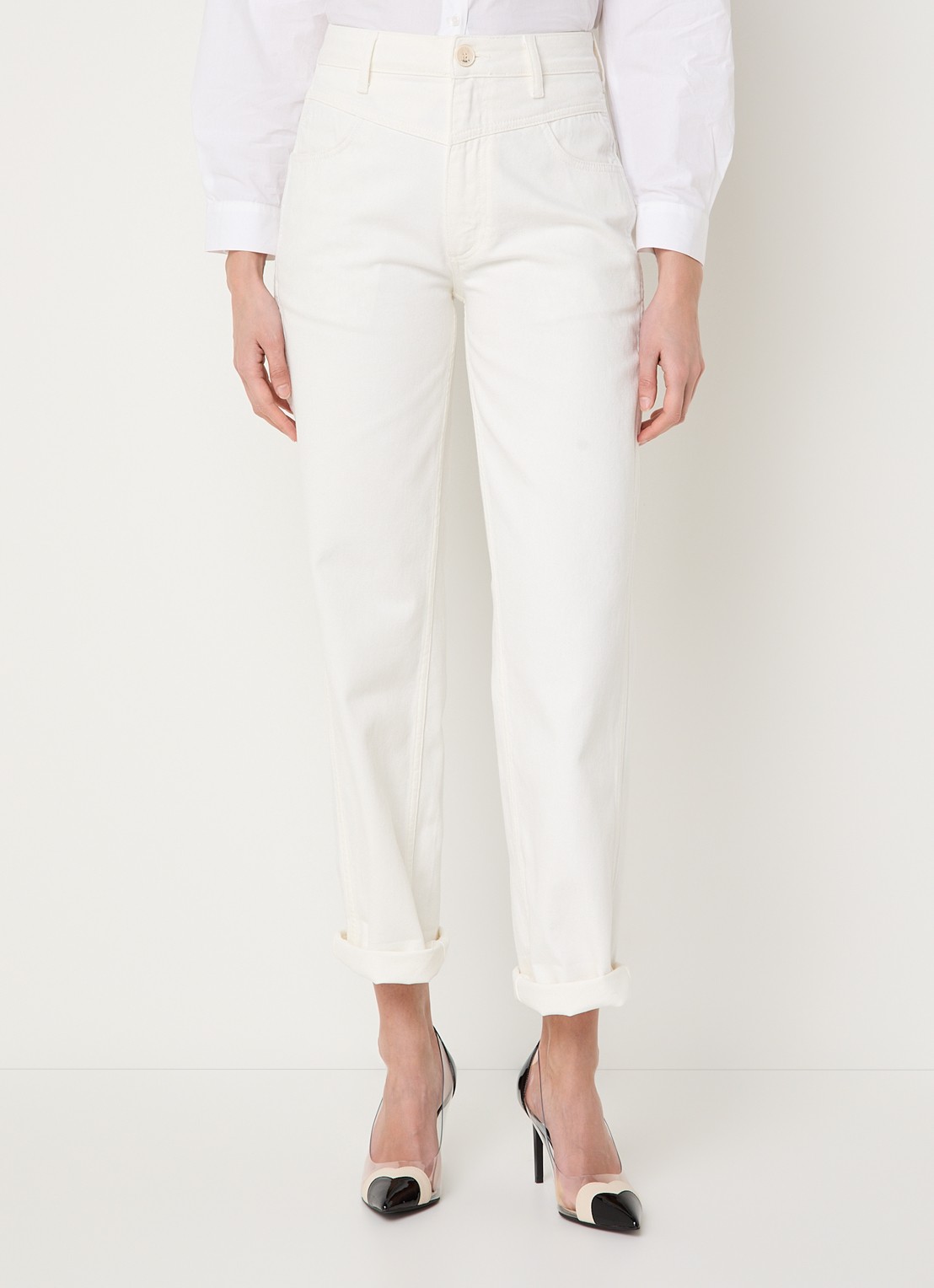 JOSH V Mose high waist straight leg jeans met gekleurde wassing - detail 4 gebroken wit