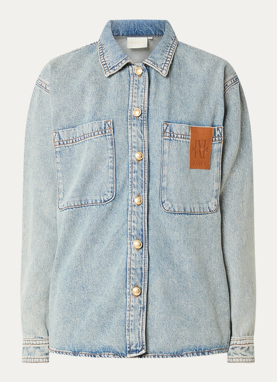 JOSH V Mylessa blouse van denim met logo - voorkant indigo