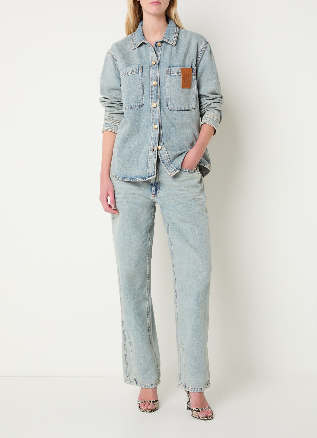 JOSH V Mylessa blouse van denim met logo - voorkant 2 indigo