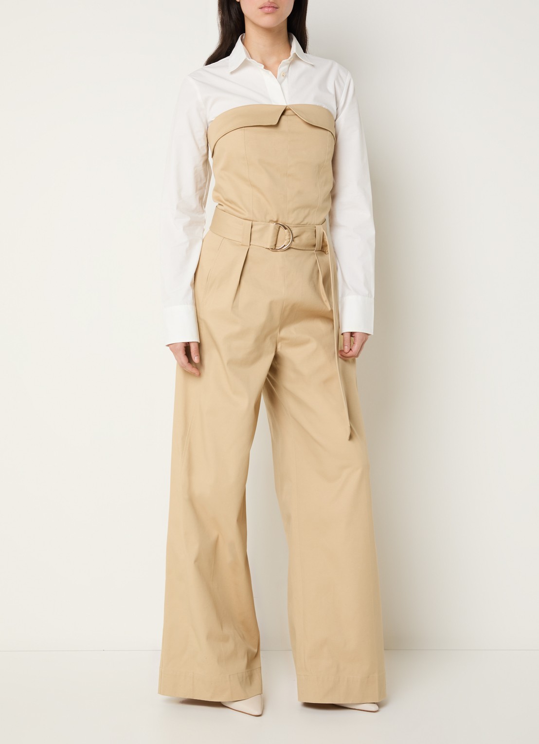 JOSH V Myra loose fit jumpsuit met ceintuur - detail 2 camel