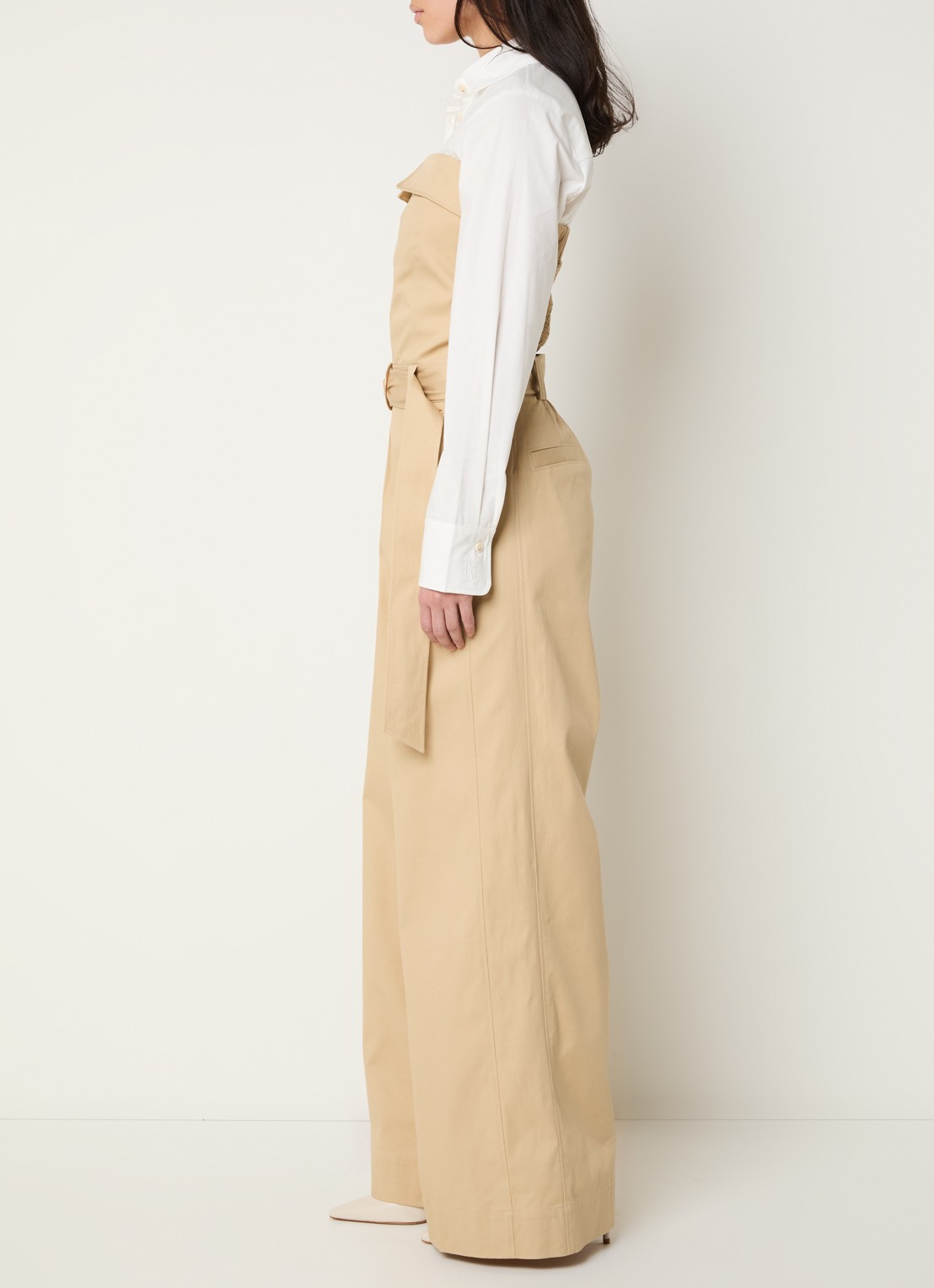 JOSH V Myra loose fit jumpsuit met ceintuur - voorkant 4 camel