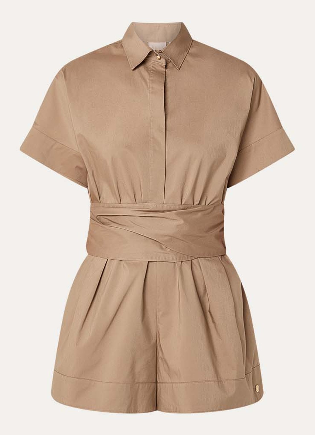 JOSH V Nami playsuit met ceintuur - voorkant 2 khaki