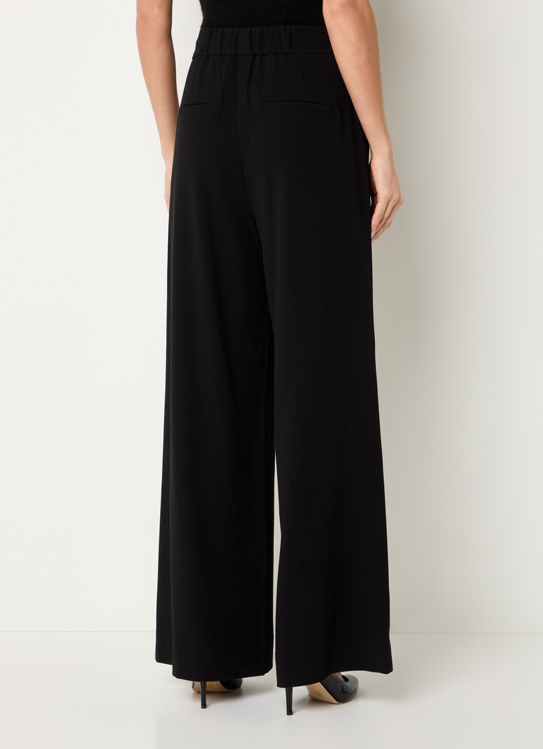 JOSH V Nellie high waist wide fit pantalon met siernaad en steekzakken - achterkant 2 zwart