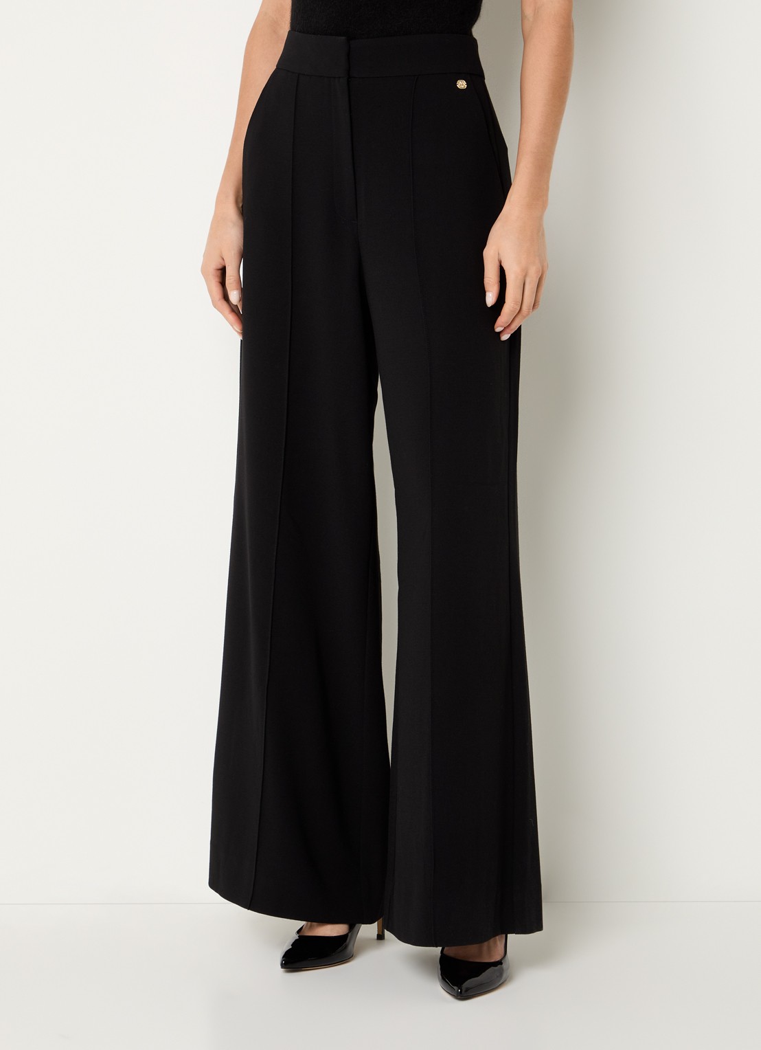 JOSH V Nellie high waist wide fit pantalon met siernaad en steekzakken - detail zwart