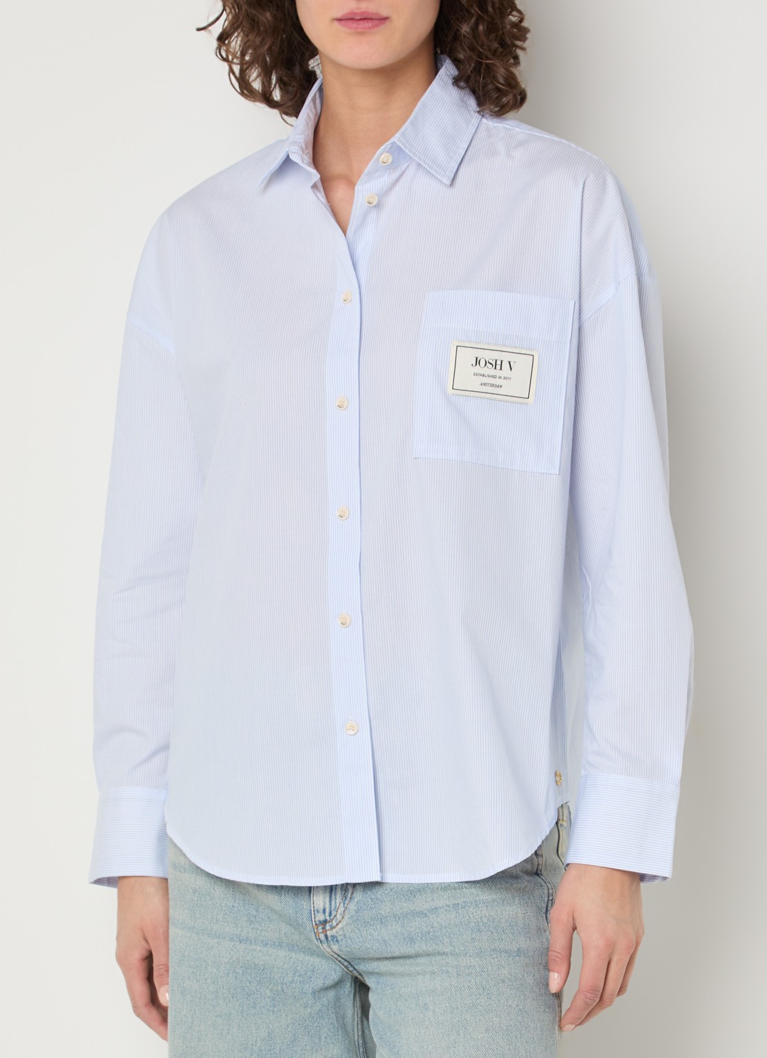 JOSH V Neveah blouse met streepprint en sjaal - detail 2 blauw