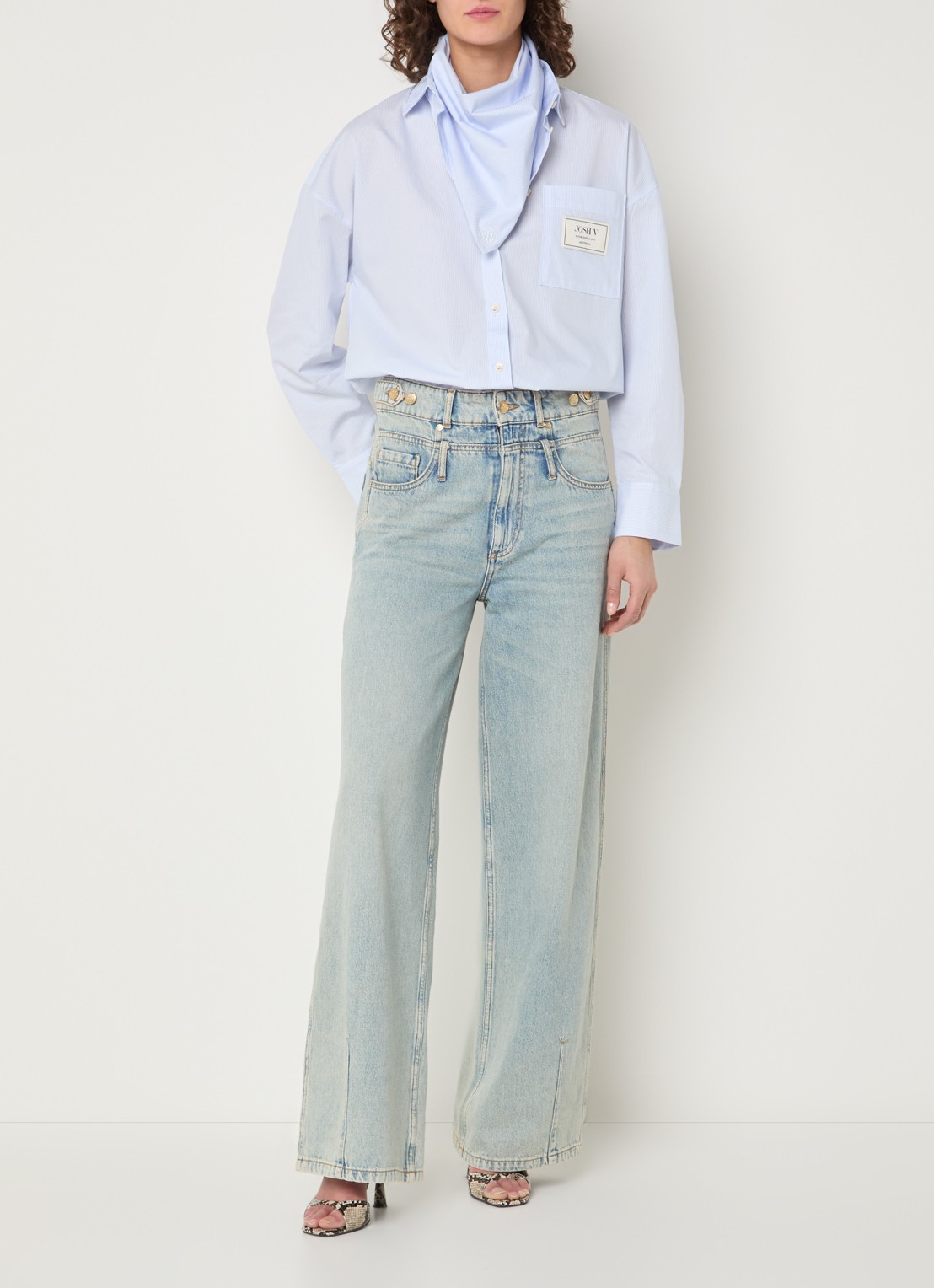 JOSH V Neveah blouse met streepprint en sjaal - voorkant 4 blauw