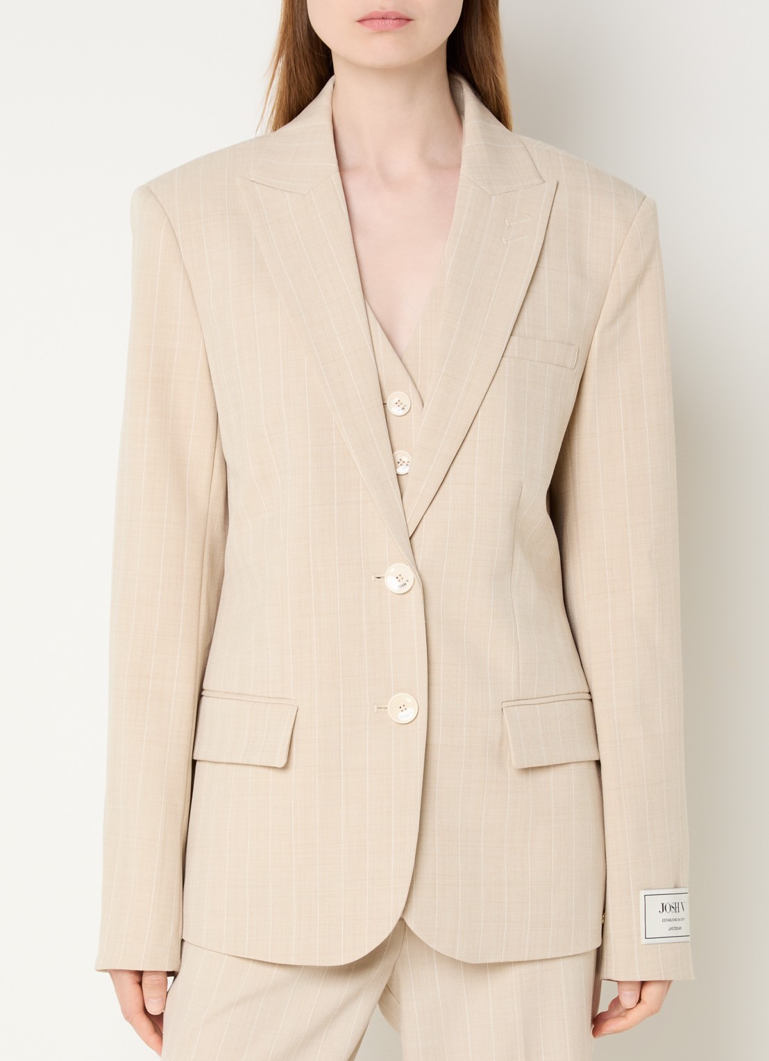 JOSH V Nick blazer met klepzakken en krijtstreep - detail 4 beige