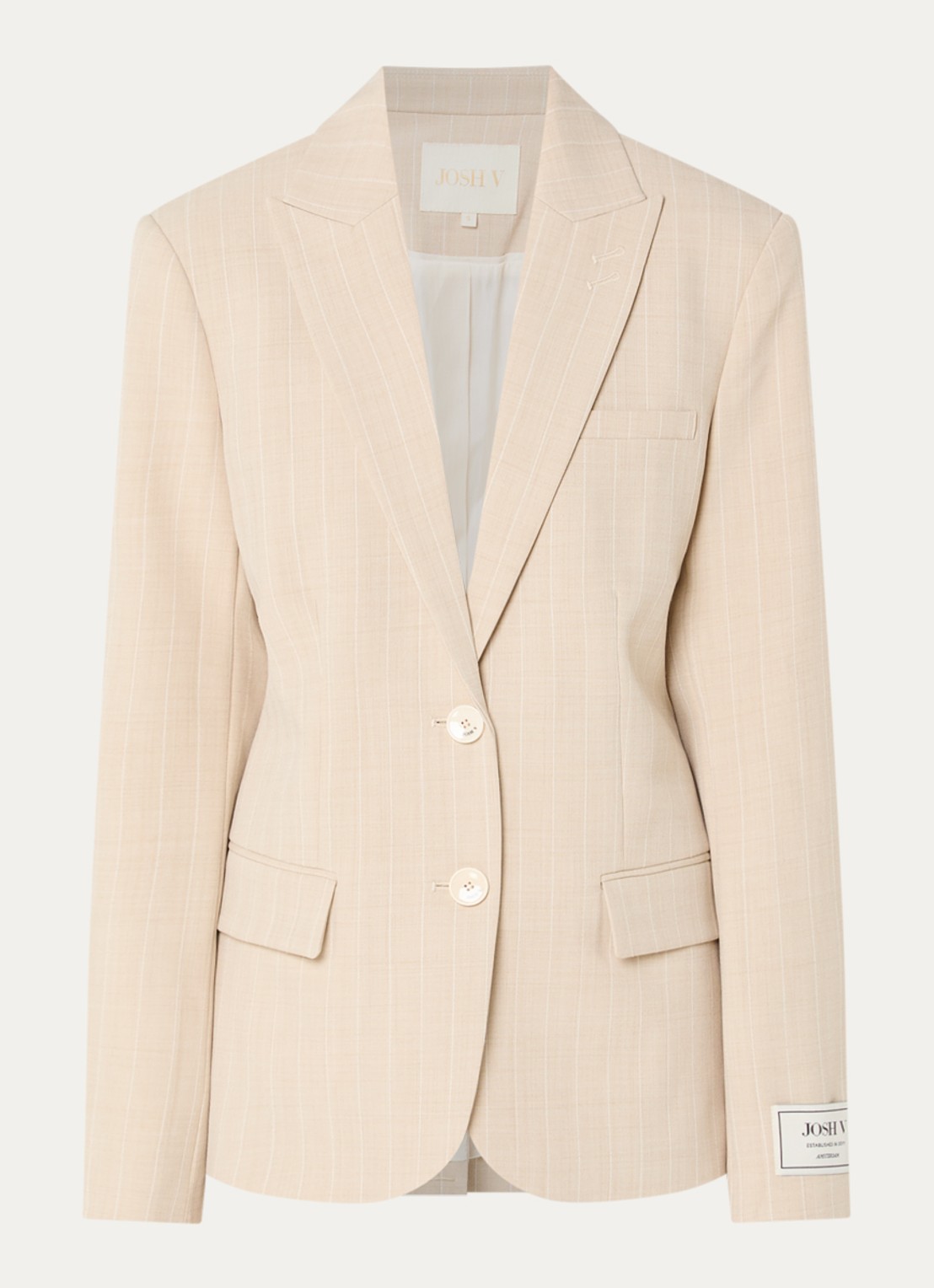 JOSH V Nick blazer met klepzakken en krijtstreep - voorkant beige