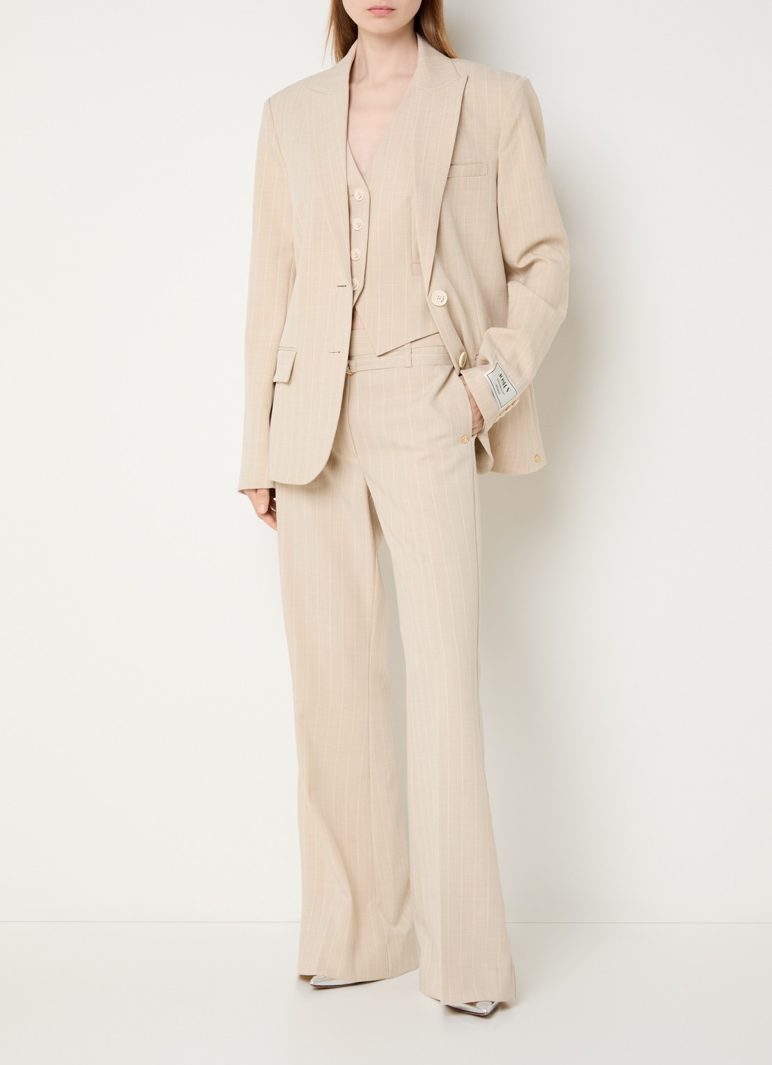 JOSH V Nick blazer met klepzakken en krijtstreep - voorkant 2 beige