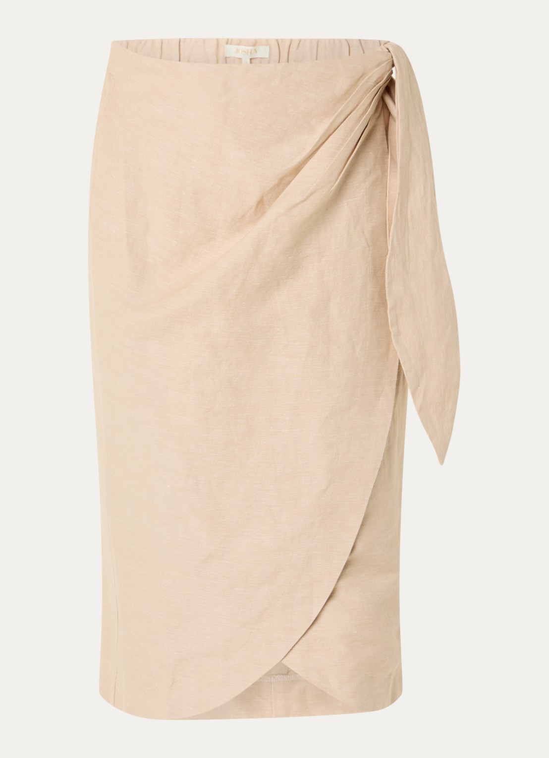 JOSH V Nijra midi rok in linnenblend met strikceintuur - voorkant 2 beige