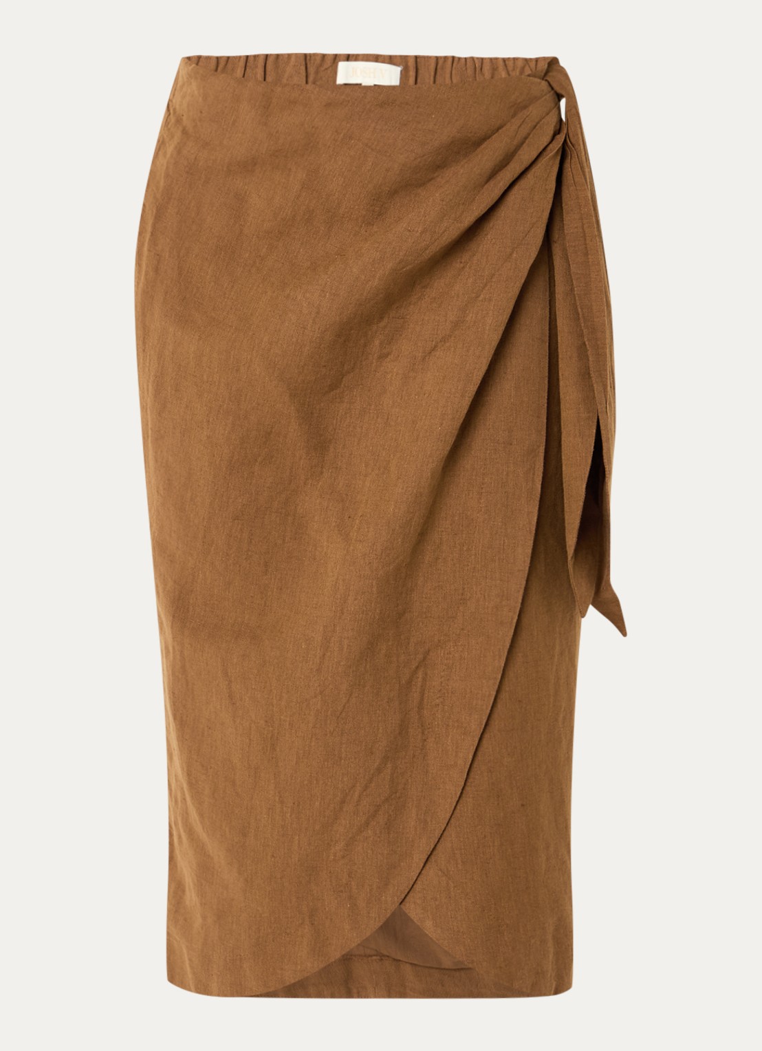 JOSH V Nijra midi rok in linnenblend met strikceintuur - voorkant 3 camel