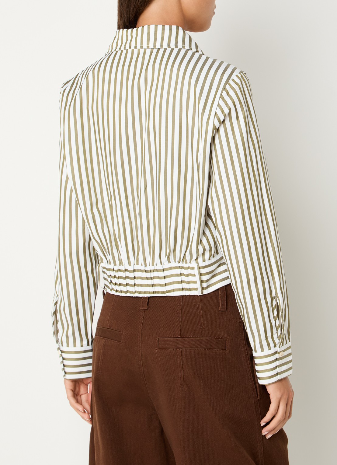 JOSH V Odell blouse met streepprint en strikceintuur - achterkant 4 legergroen