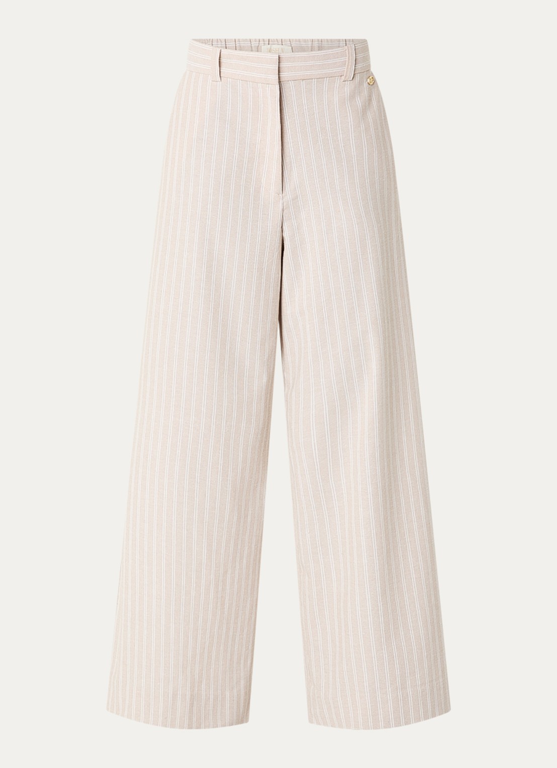 JOSH V Odessa high waist wide leg broek in linnenblend met streepprint - voorkant beige