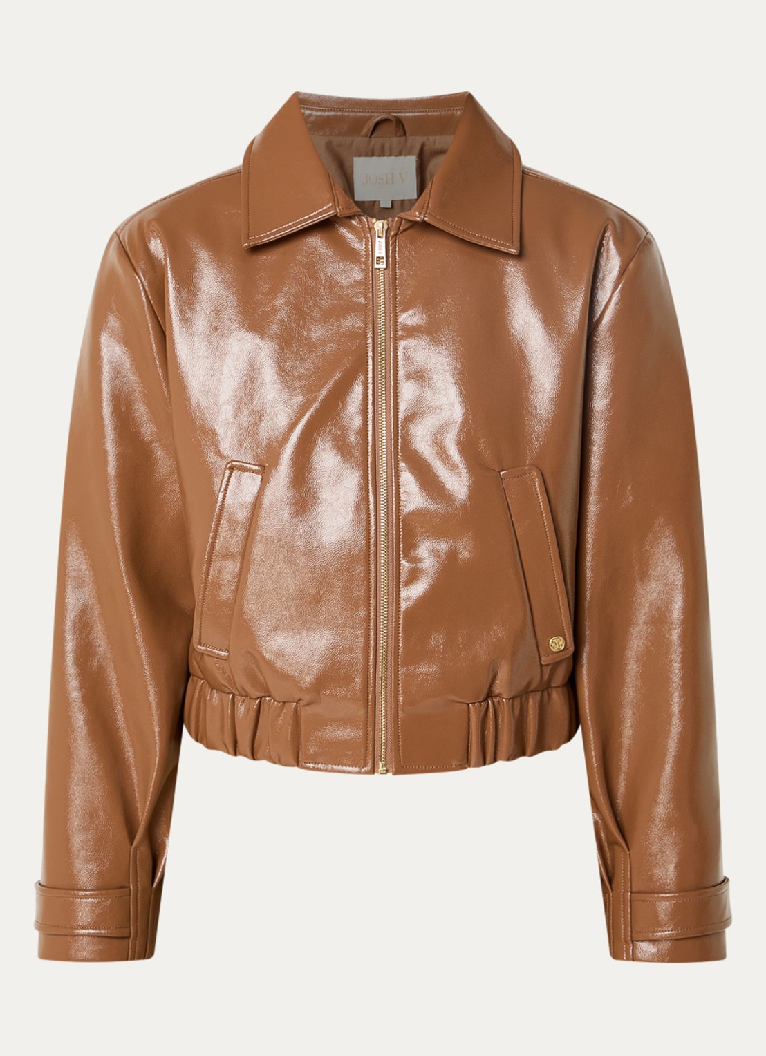 JOSH V Peaden bomberjack van imitatieleer met glanzende finish - voorkant 3 cognac