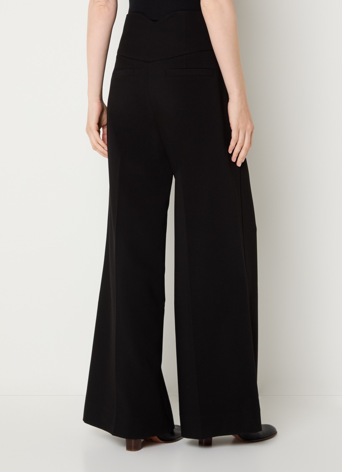 JOSH V Petra high waist wide fit pantalon met persplooi - achterkant zwart