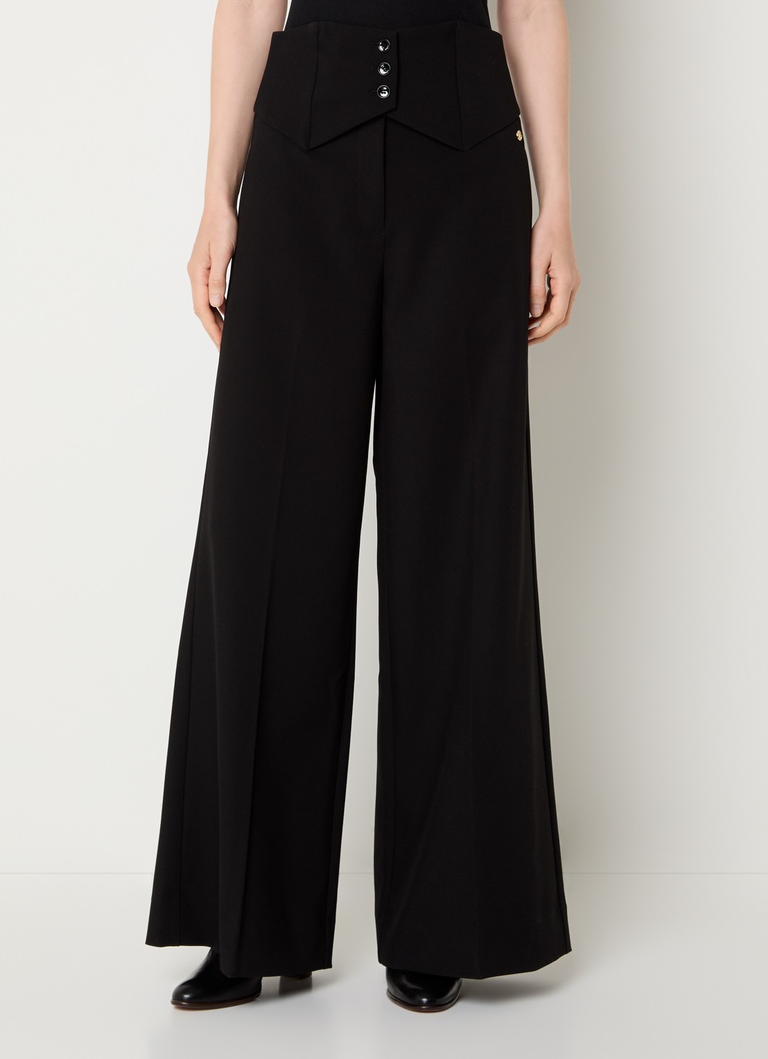 JOSH V Petra high waist wide fit pantalon met persplooi - detail 2 zwart
