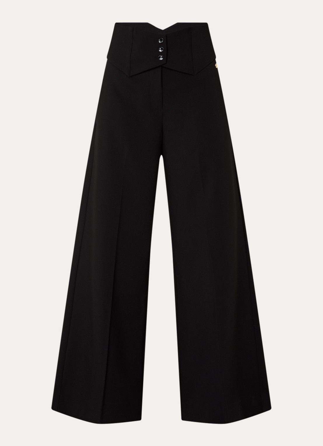 JOSH V Petra high waist wide fit pantalon met persplooi - voorkant 3 zwart