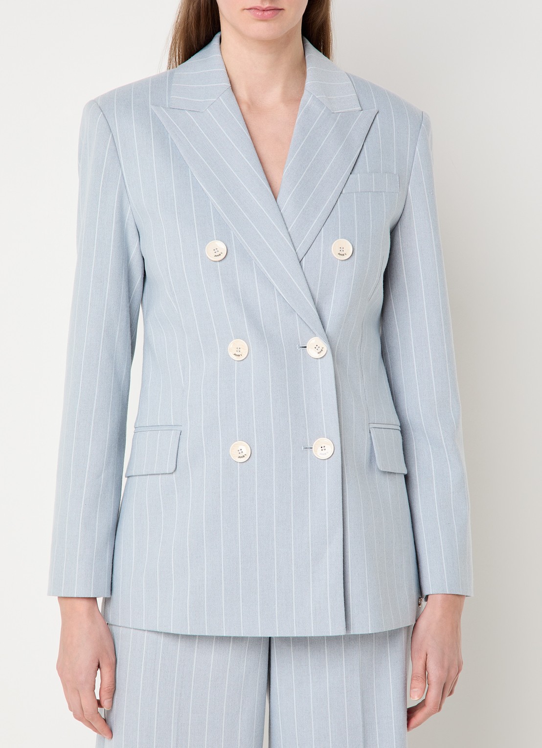 JOSH V Pleun double-breasted blazer met streepprint - detail lichtblauw