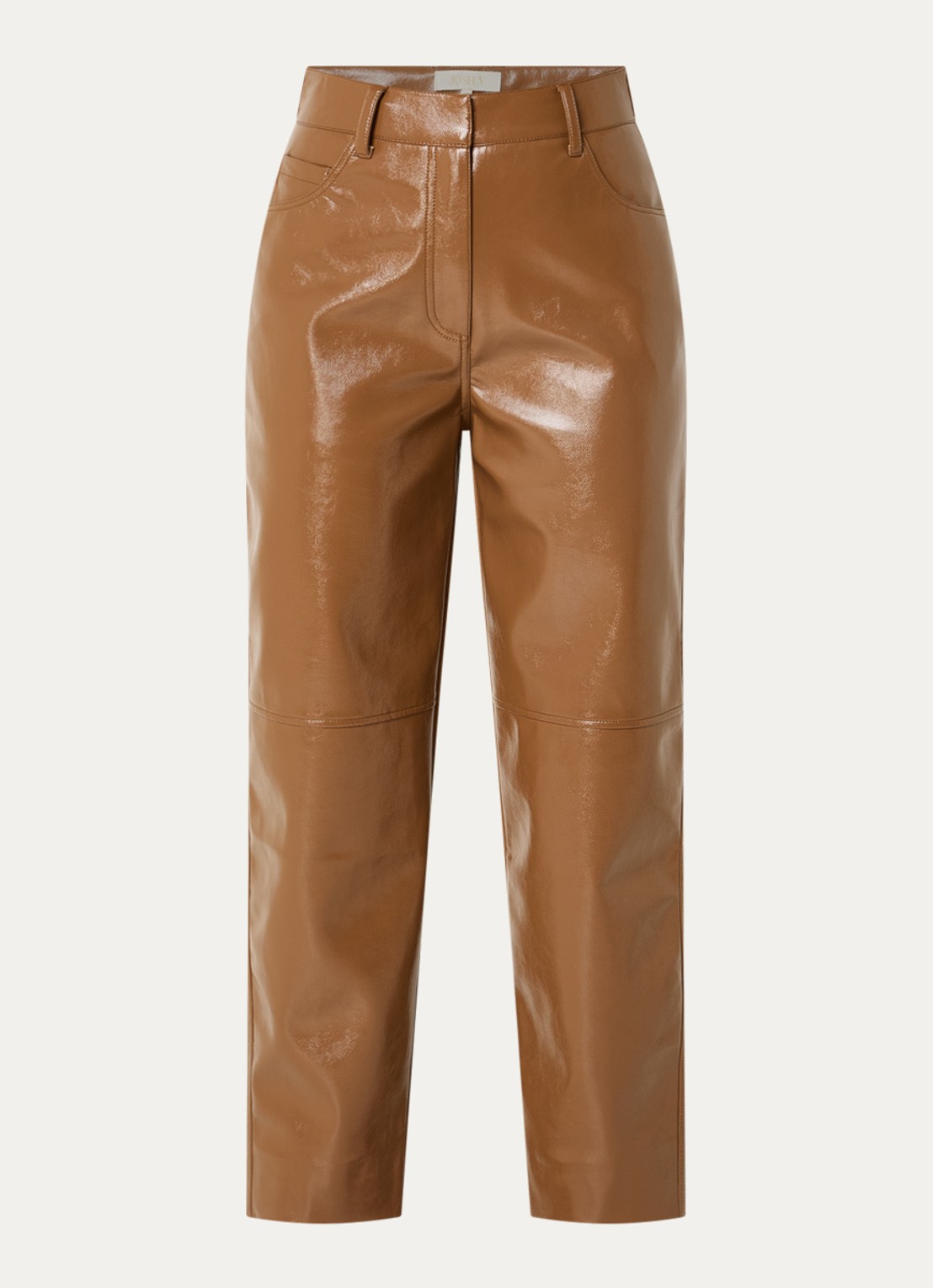 JOSH V Rae high waist tapered fit broek van imitatieleer met glanzende finish - voorkant cognac