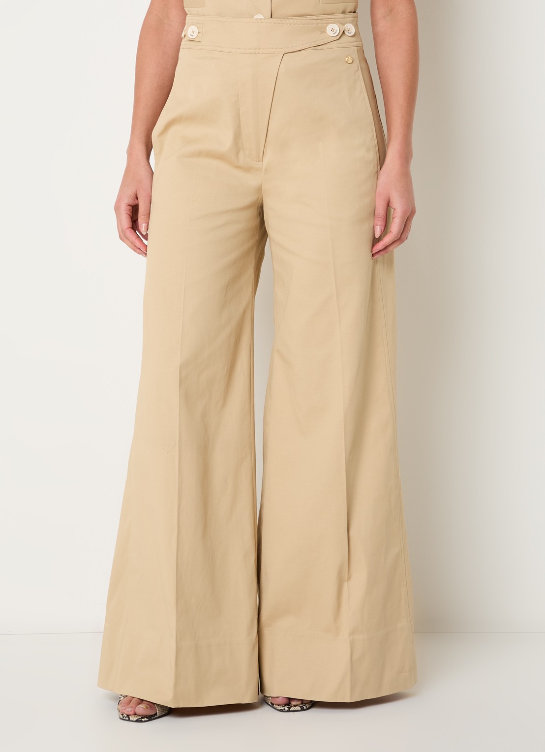 JOSH V Regina high waist wide fit palazzobroek met steekzakken - detail 4 camel