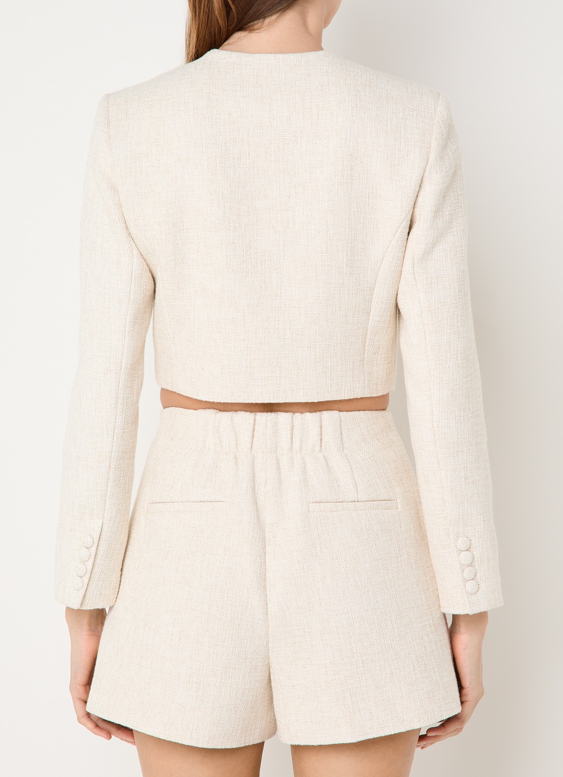 JOSH V Remi cropped blazer met tweed-look en lurex - achterkant 3 creme