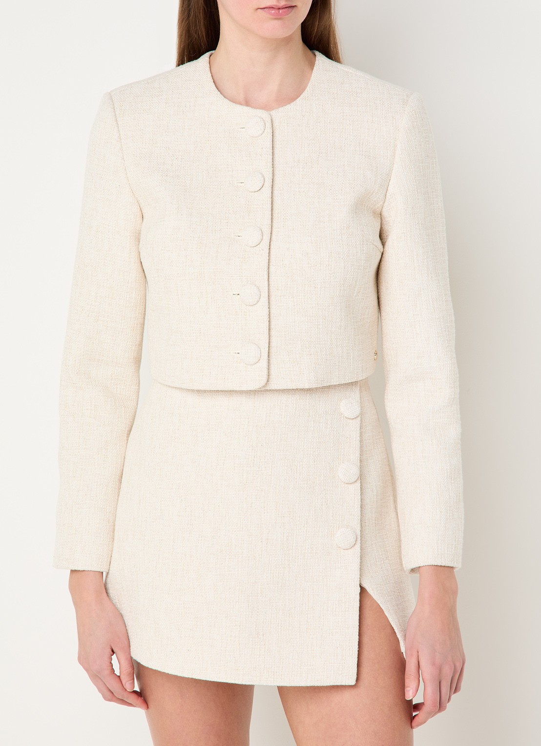 JOSH V Remi cropped blazer met tweed-look en lurex - detail 4 creme
