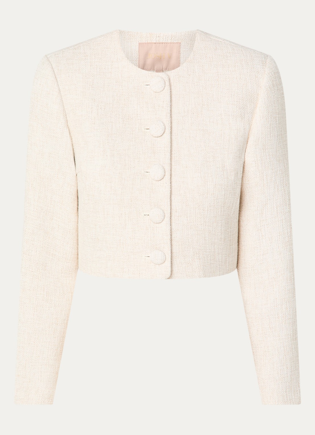 JOSH V Remi cropped blazer met tweed-look en lurex - voorkant creme
