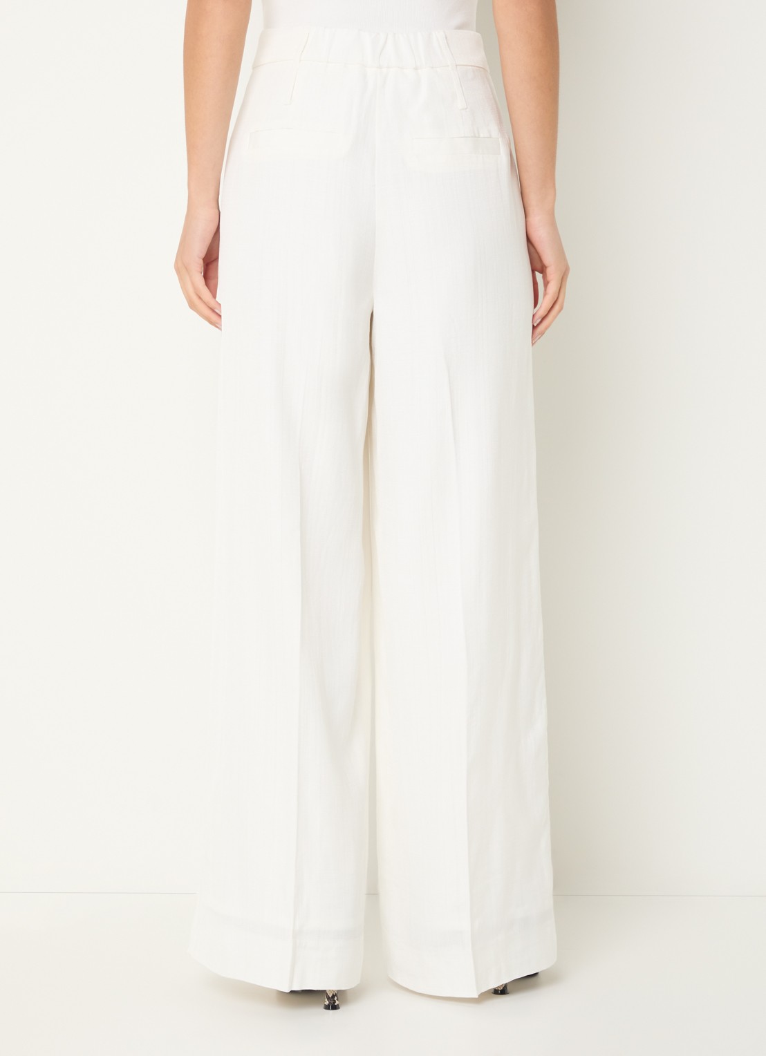 JOSH V Rhys high waist wide fit pantalon met steekzakken - achterkant gebroken wit