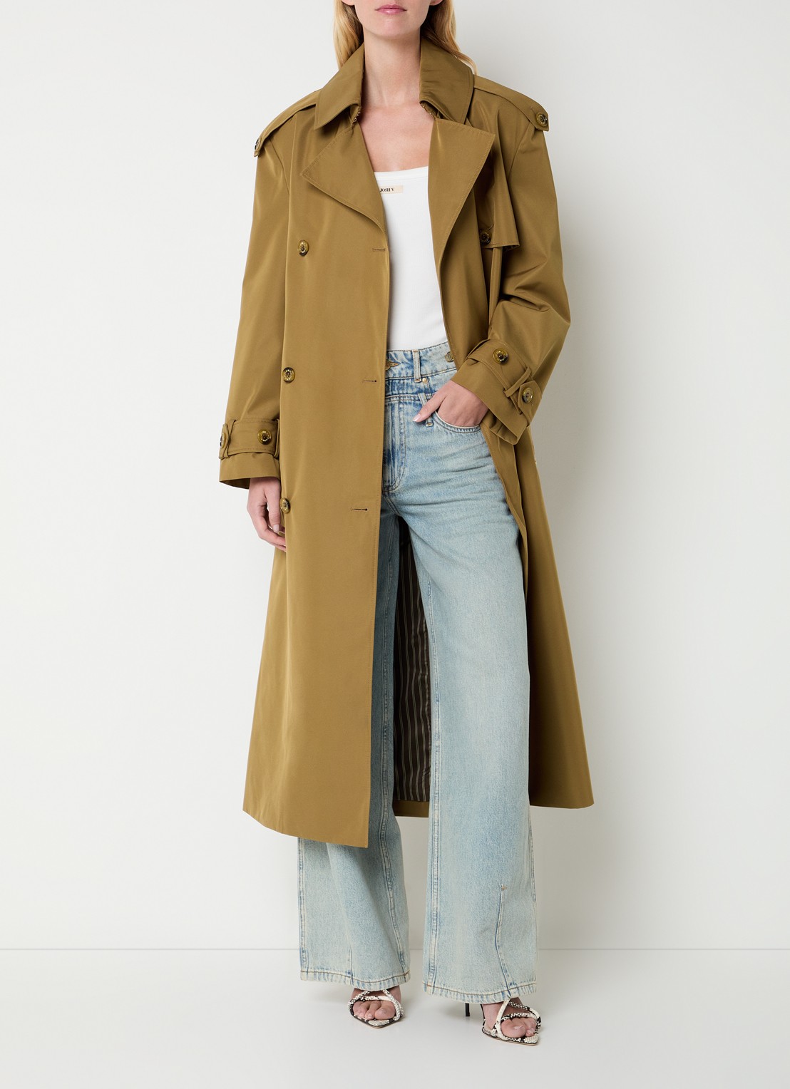JOSH V Rocco double-breasted trenchcoat met steekzakken - voorkant 2 camel