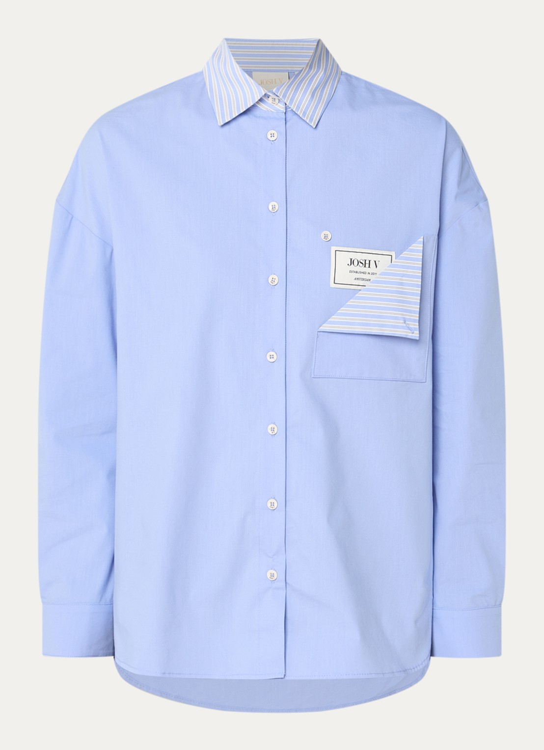 JOSH V Romulo blouse met borstzak - voorkant 2 lichtblauw