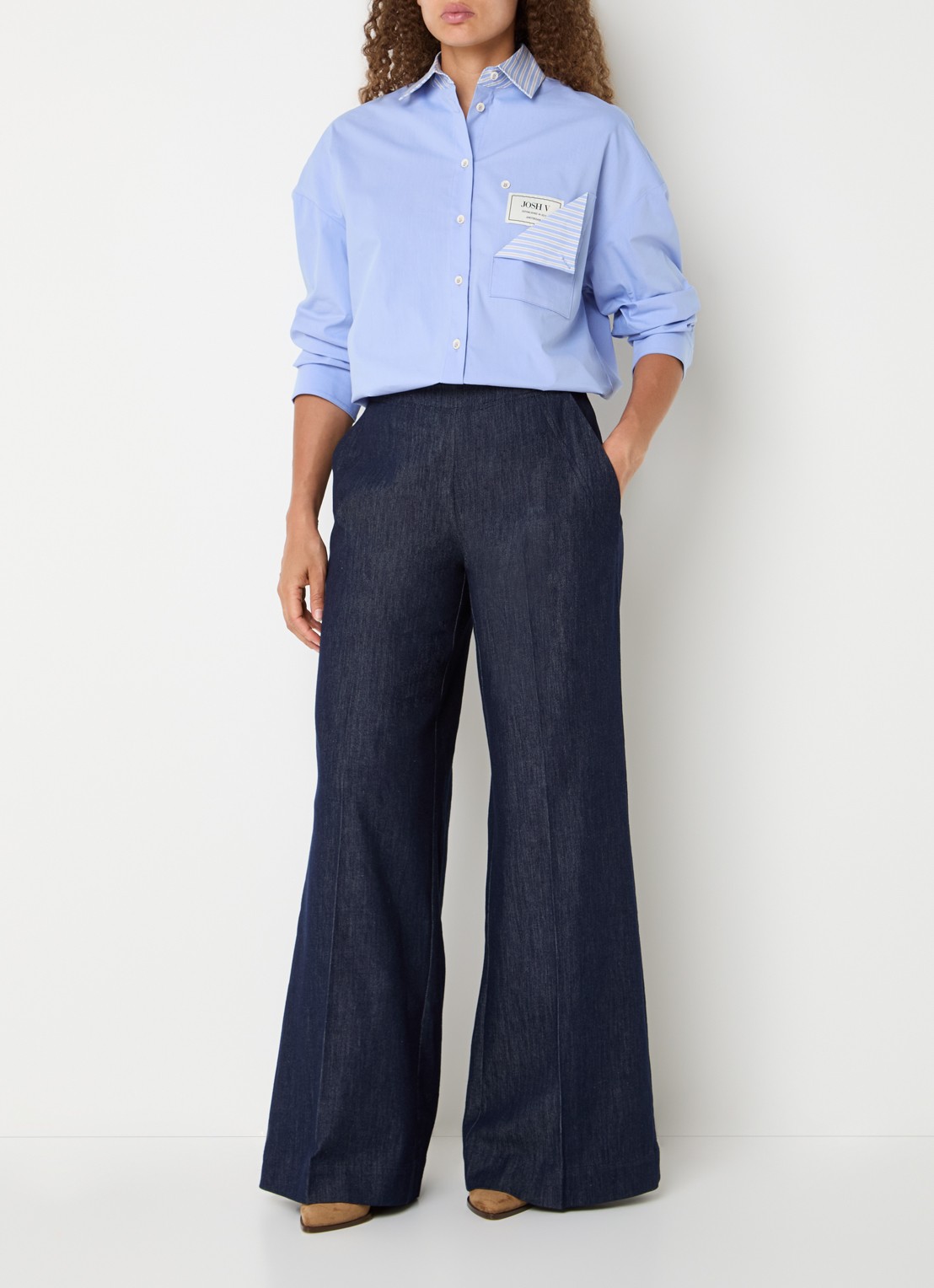 JOSH V Romulo blouse met borstzak - voorkant 3 lichtblauw