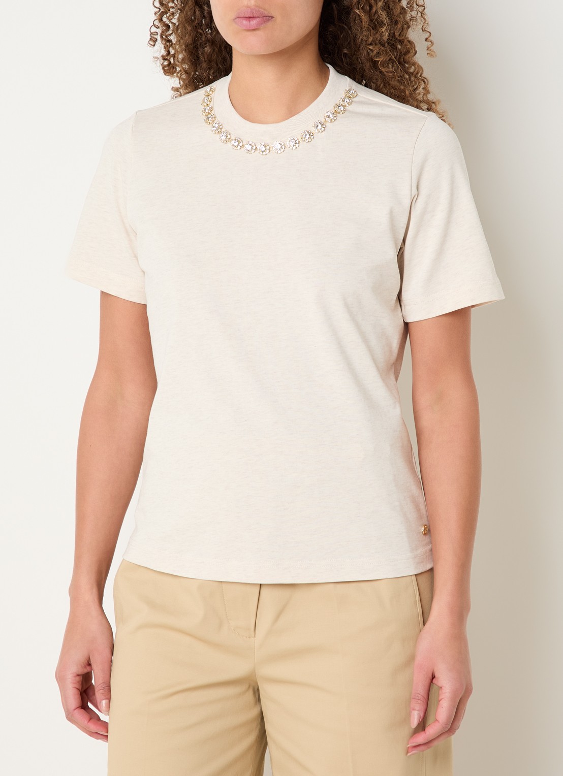 JOSH V Rosina T-shirt met strass - detail creme