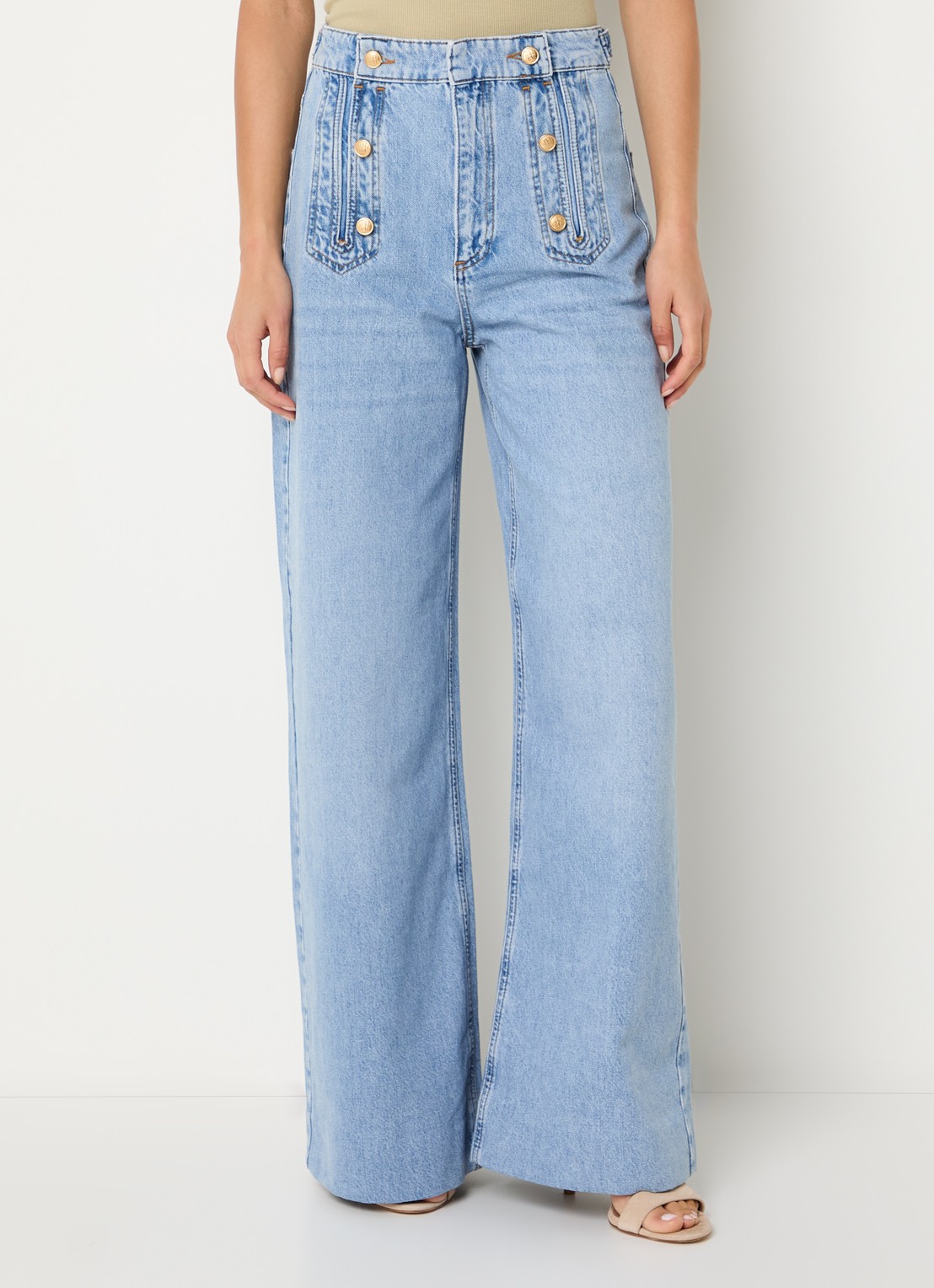 JOSH V Rumo high waist wide leg jeans met lichte wassing - detail 3 indigo