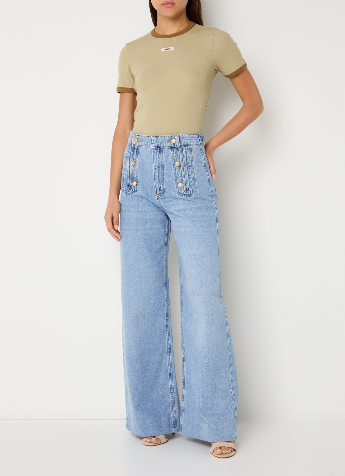 JOSH V Rumo high waist wide leg jeans met lichte wassing - voorkant 2 indigo