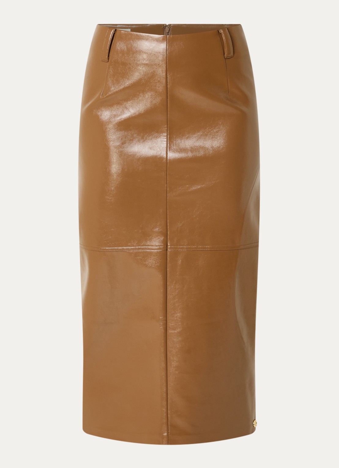 JOSH V Sally midi kokerrok van imitatieleer met glanzende finish - voorkant 3 cognac