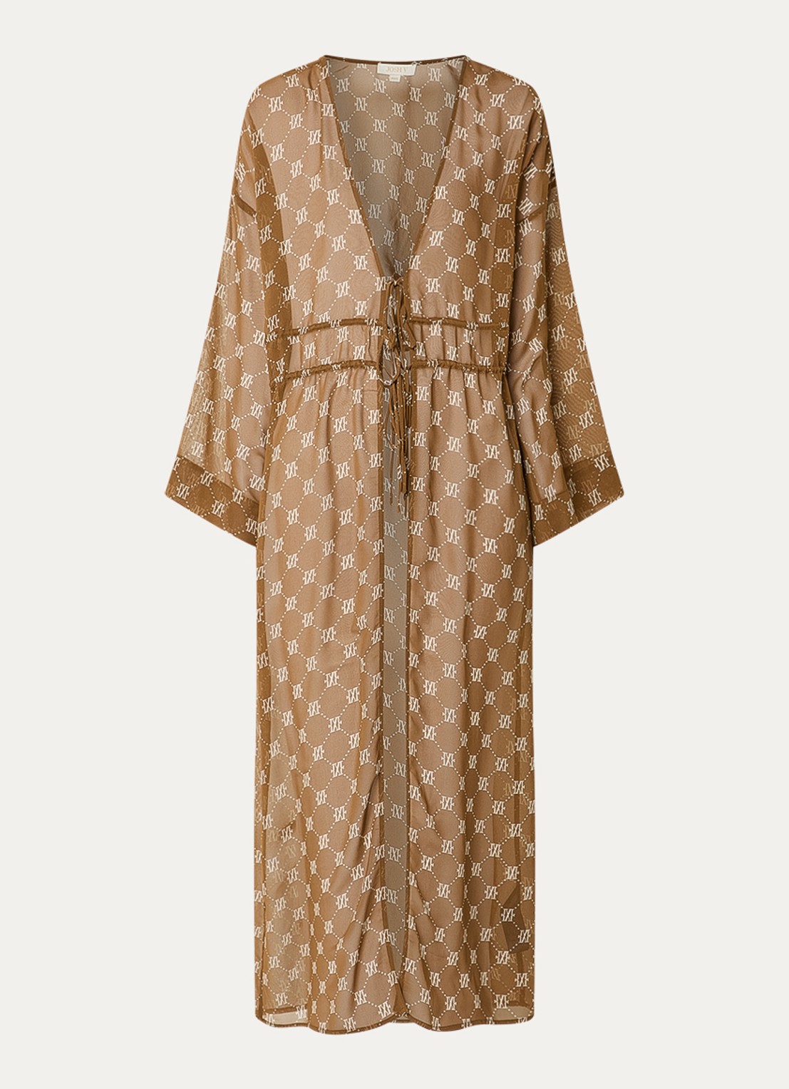 JOSH V Sienna kimono met logoprint - voorkant hazelnootbruin